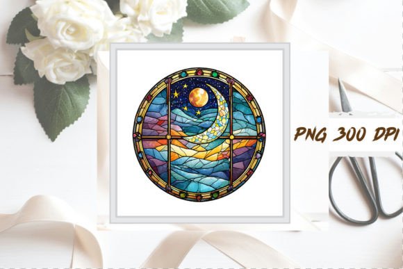 Download Watercolor Stained Glass Moon Clipart - Premium Resources