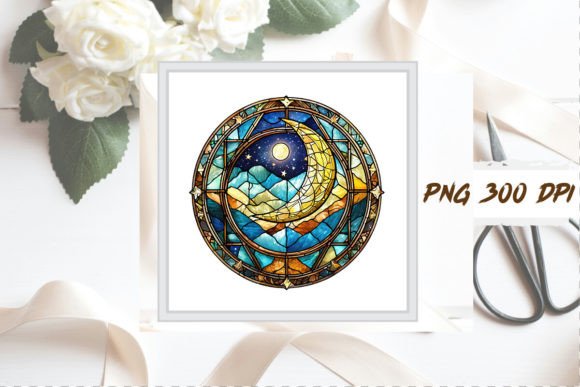 Download Watercolor Stained Glass Moon Clipart - Premium Resources