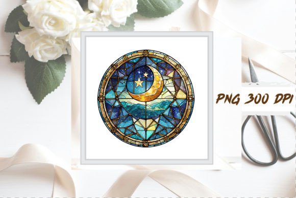 Download Watercolor Stained Glass Moon Clipart - Premium Resources