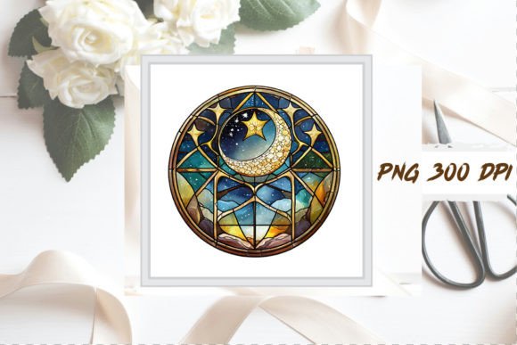 Download Watercolor Stained Glass Moon Clipart - Premium Resources