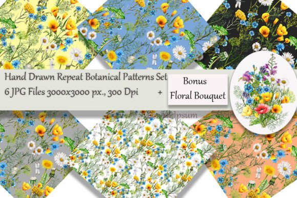 Download Hand Drawn Repeat Floral Patterns+Bonus - Repeat floral Collection